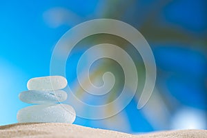 Sea glass seaglass with ocean , beach and palmtree seascape