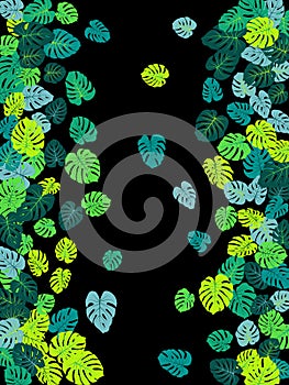 Sea green tropical jungle leaves vector scatter.