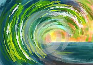 Sea green waves abstract background painting