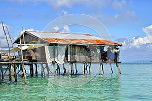 Sea gypsies houses on stilts at Semporna, Sabah, Malaysia