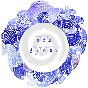 Sea hand awm watercolor background round form