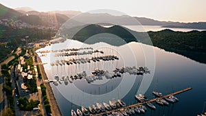 Sea harbor landscape panorama from above.