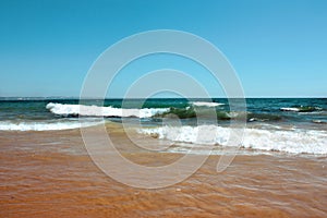 Sea horizon, bright sunny seascape, blue sky and turquoise wave, ocean landscape, nature of Bulgaria, Golden Sands Beach
