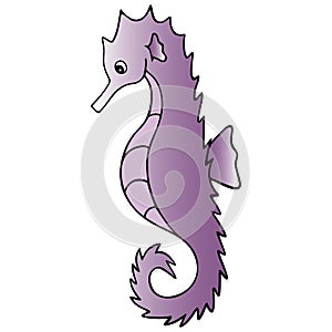 Sea Horse. Colored vector illustration. White isolated background. Ocean dweller. Cartoon style. The horse is lilac.