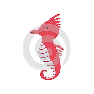 Sea Horse. Cute cartoon pink seahorse. For children\'s room, cards, invitations. Isolated vector illustration