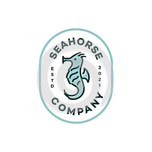 Sea horse mascot hipster logo design icon vector, in trendy line outline