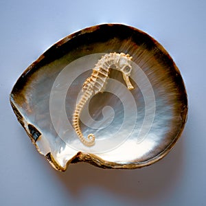 Sea Horse Skeleton in a Pearl Oyster Shell