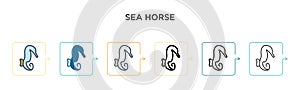 Sea horse vector icon in 6 different modern styles. Black, two colored sea horse icons designed in filled, outline, line and