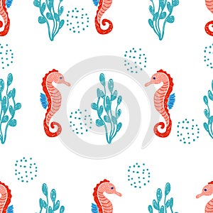 Sea horses seamless pattern.