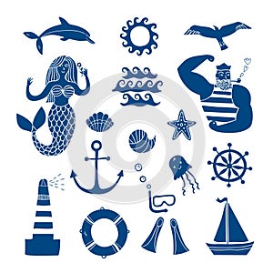 Sea icons cartoon set