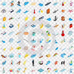 100 sea icons set, isometric 3d style photo