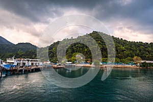 Sea and island with the rain cloud background