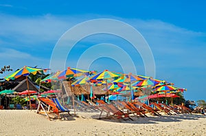 Sea,Island,umbrella,Thailand, Khai Island Phuket, Sun beds and sun umbrellas on a tropical beach