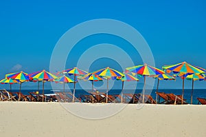 Sea,Island,umbrella,Thailand, Khai Island Phuket, Sun beds and sun umbrellas on a tropical beach