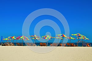 Sea,Island,umbrella,Thailand, Khai Island Phuket, Sun beds and sun umbrellas on a tropical beach