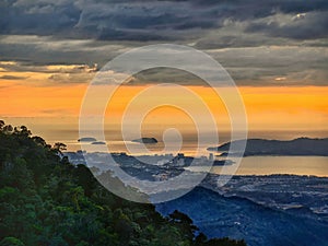 Sea and Islands sunset scenery from mountain