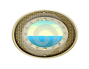 Sea in isolated vintage porthole