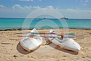 Sea kayaks closeup photo