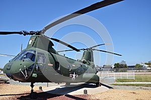 Sea Knight CH-46 display inside Flying Leatherneck Aviation Museum in San Diego, California