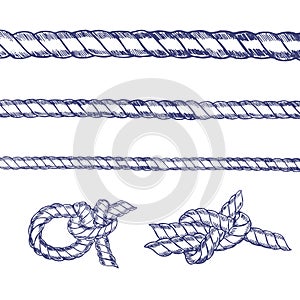 Sea Knot Rope Set Hand Draw Sketch. Vector