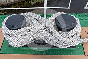 Sea knot on a ship deck Mooring rope