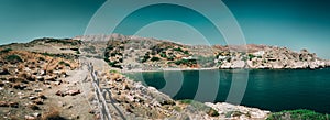 Sea lagoon among mountains of Crete island near Aghios Pavlos town, Greece