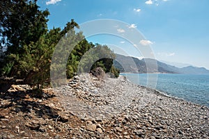 Sea lagoon among mountains of Crete island near Paleochora town, Greece