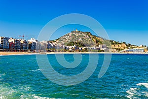 Sea landscape in Blanes, Catalonia, Spain near of Barcelona. Scenic town with nice sand beach and clear blue water in beautiful