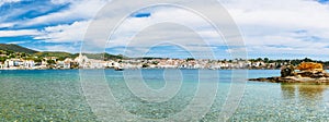 Sea landscape with Cadaques, Catalonia, Spain near of Barcelona. Scenic old town with nice beach and clear blue water in bay.