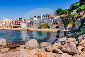 Sea landscape with Calella de Palafrugell, Catalonia, Spain near of Barcelona. Scenic fisherman village with nice sand beach and