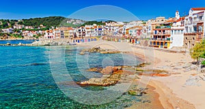 Sea landscape with Calella de Palafrugell, Catalonia, Spain near of Barcelona. Scenic fisherman village with nice sand beach and