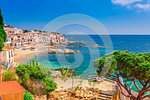 Sea landscape with Calella de Palafrugell, Catalonia, Spain near of Barcelona. Scenic fisherman village with nice sand beach and photo