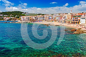 Sea landscape with Calella de Palafrugell, Catalonia, Spain near of Barcelona. Scenic fisherman village with nice sand beach and photo