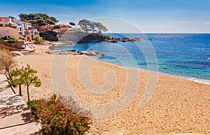 Sea landscape with Calella de Palafrugell, Catalonia, Spain near of Barcelona. Scenic fisherman village with nice sand beach and photo