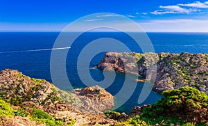 Sea landscape with Cap de Creus, natural park. Eastern point of Spain, Girona province, Catalonia. Famous tourist destination in