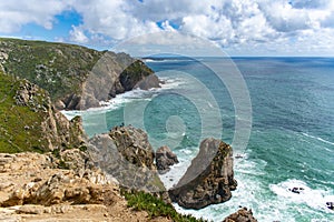 Sea landscape with high cliffs in Cabo da Roca