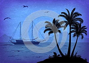 Sea Landscape with Palms and Ship