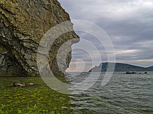 Sea landscape with a rock