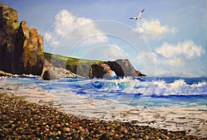 Sea landscape with seagull