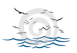 Sea landscape with seagulls.