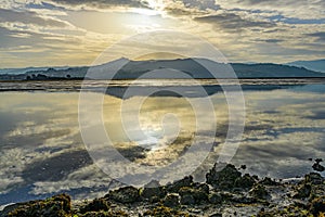 sea landscape with sky reflected in the water in Las Rias Bajas in Galicia