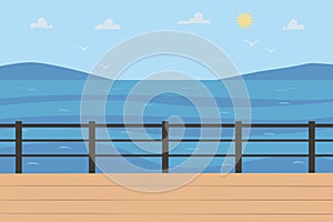 Sea Landscape in sunny weather. Horizontal Background with seascape scenic view, quay or seafront, sky