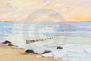 Sea landscape and sunset painting