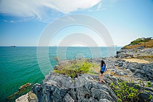 The sea landscape on Tham Phang beach of Koh Si Chang, Chonburi, Thailand