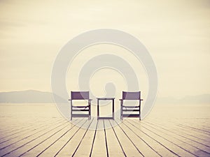 Sea Landscape with two chairs Love concept background