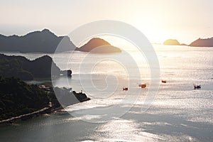 Sea landscape in Vietnam with many small islands. View from above