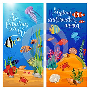 Sea Life Animals Plants Banner Set