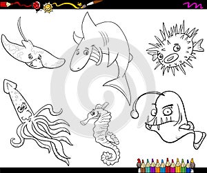 Sea life cartoon coloring page