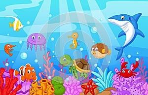 Sea life cartoon with fish collection set