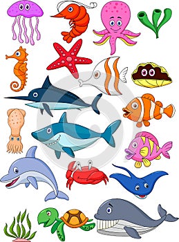 Sea life cartoon set